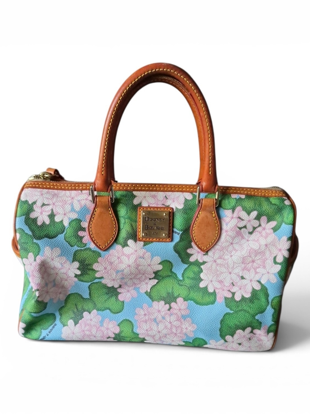 Dooney & Bourke Blue Floral Leather-Trim Satchel WITH Coin Purse